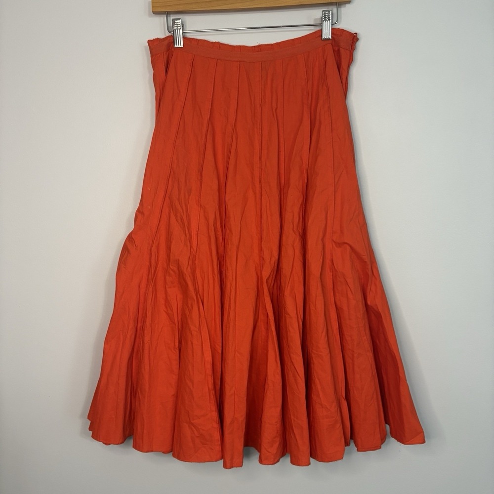 VTG Dimri Orange Pleated Midi Skirt Medium High Waisted Full Flared Y2K Boho M
